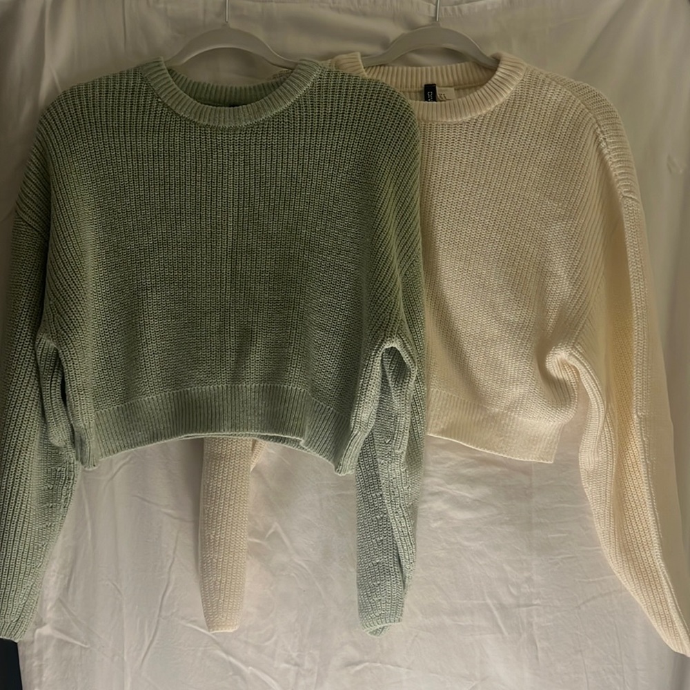 H&M sweaters, same size, mint green other is cream